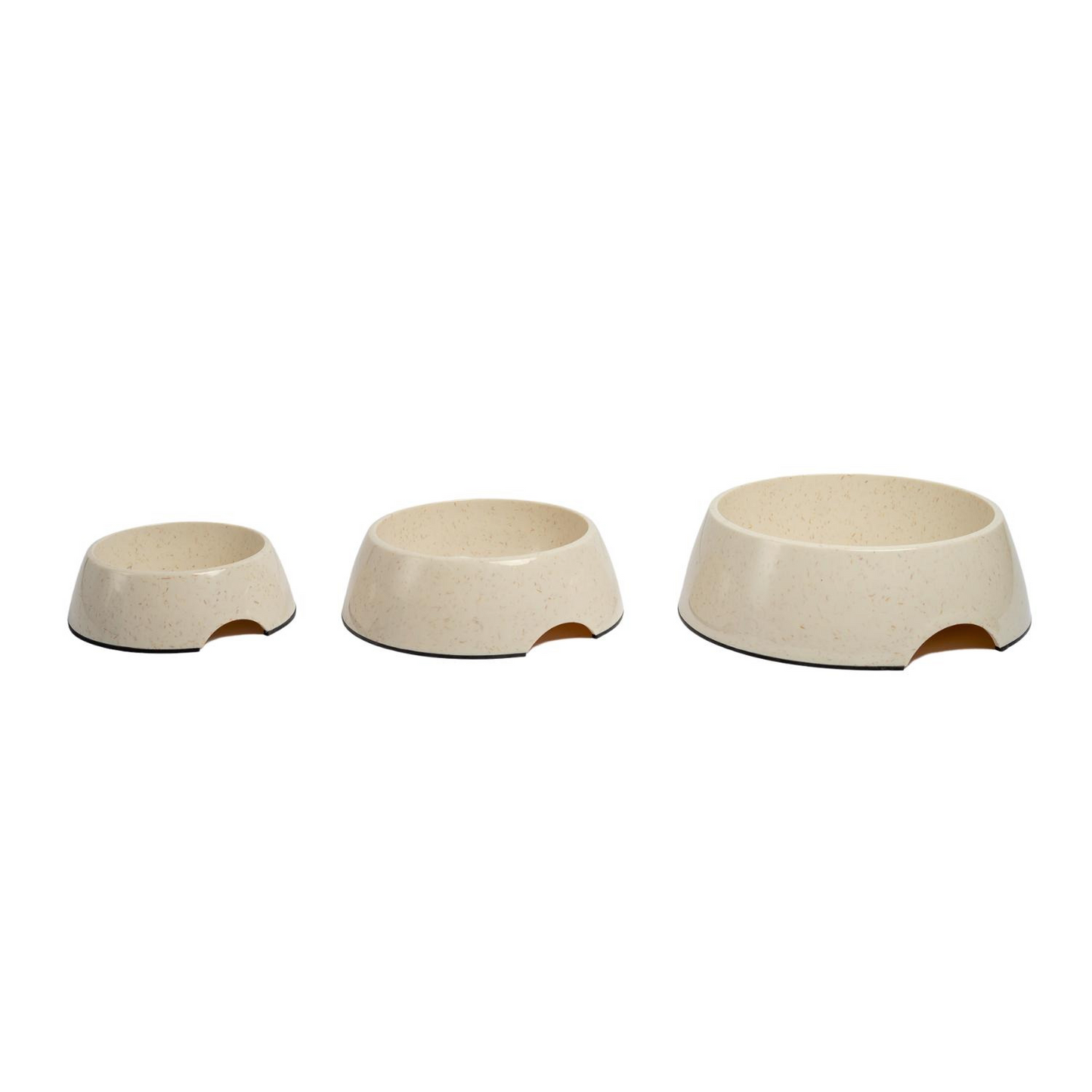 bamboo dog bowls 3 sizes shown oatmeal color skid free bottom