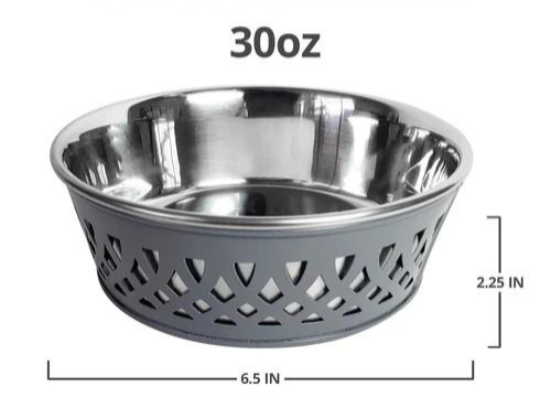Farmhouse Stainless Steel Dog Bowl - Gray
