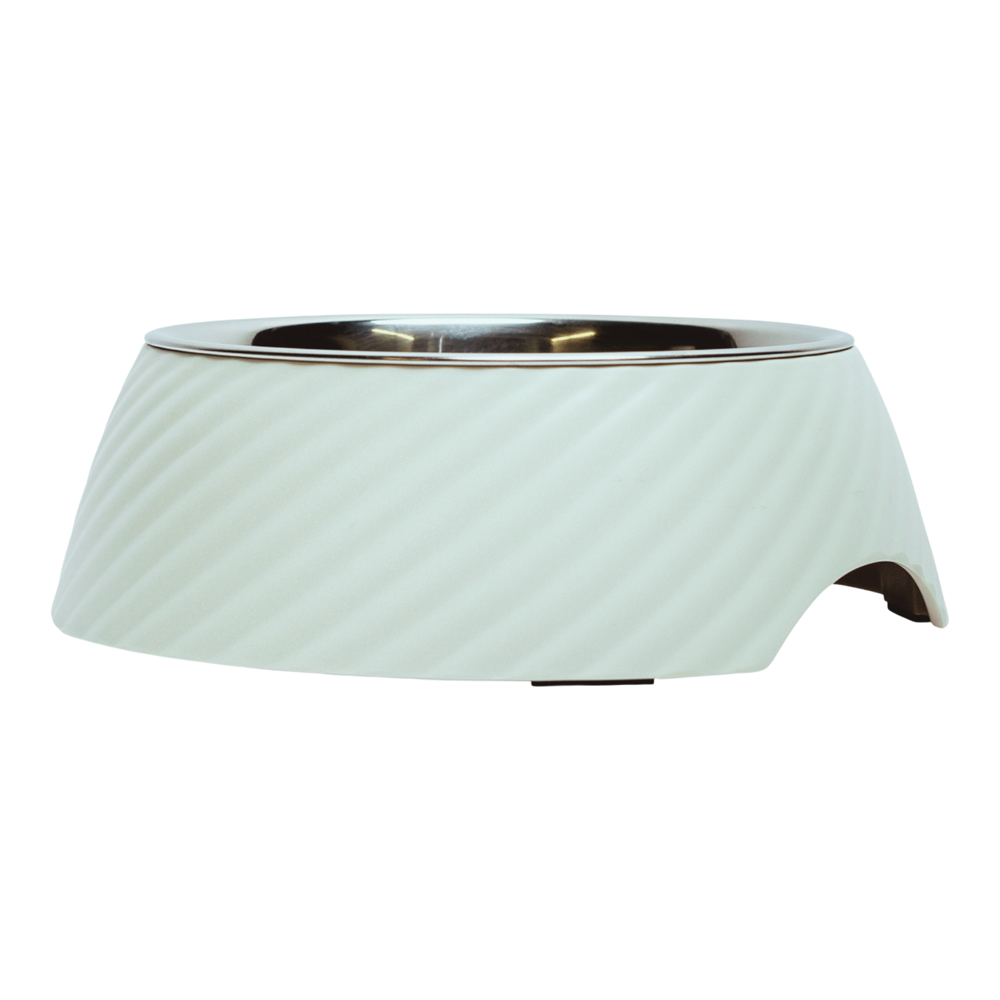 Twill Round Melamine Stainless Steel Dog Bowl - White Swan