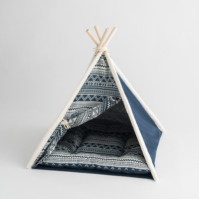 dog teepee bed in navy blue