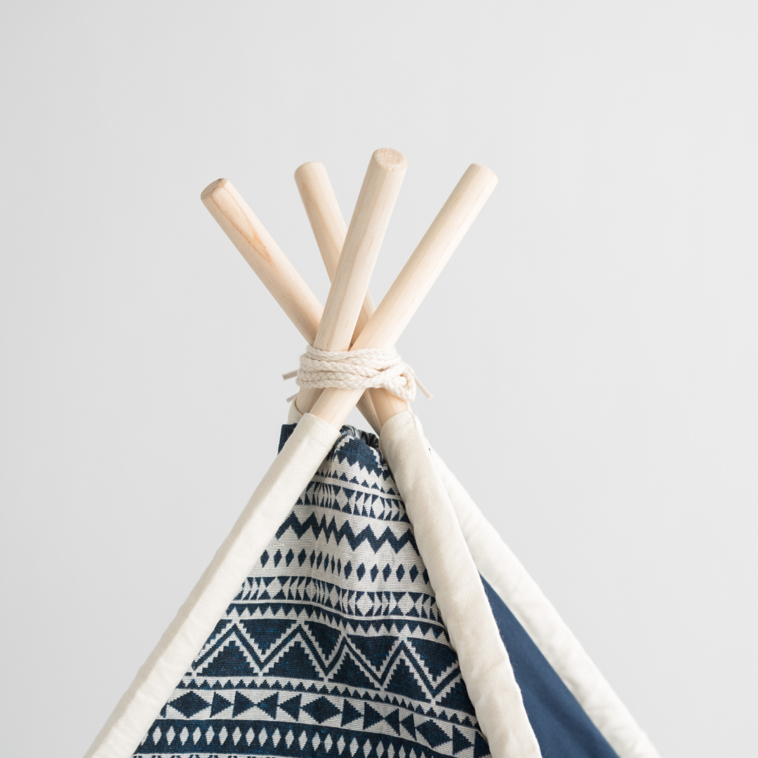 dog teepee bed in navy pole assembly