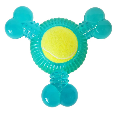 3-Bone Tennis Ball Squeaker Dog Chew Toy