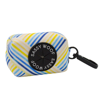 dog poop bag dispenser with yellow and blue stripes