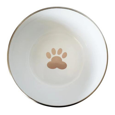 Deep Dog Bowl - Paw Print Design - Rose Gold