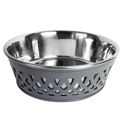 Farmhouse Stainless Steel Dog Bowl - Gray