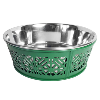 Farmhouse Stainless Steel Dog Bowl - Green - 30 oz