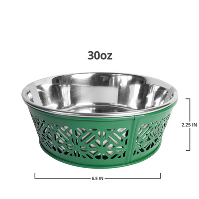 Farmhouse Stainless Steel Dog Bowl - Green - 30 oz