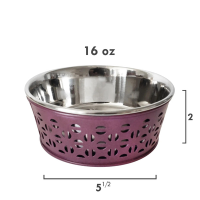 Farmhouse Stainless Steel Dog Bowl - Plum Wine