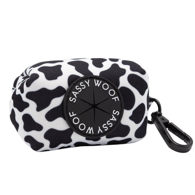 dog poop bag dispenser in cow print