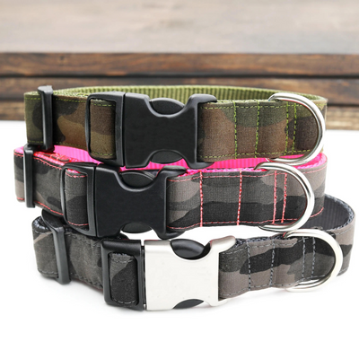 Camo Canvas Dog Collar - Silver Zinc Buckles