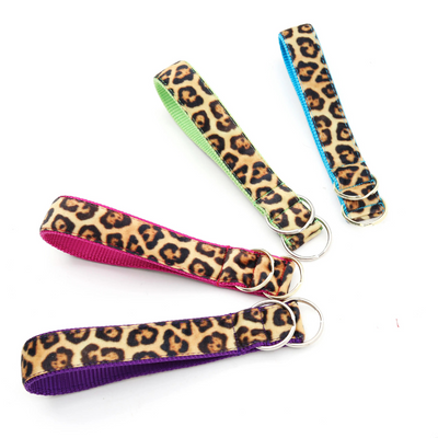 Leopard Swiss Velvet Key Chain Wrist Fobs - Raspberry