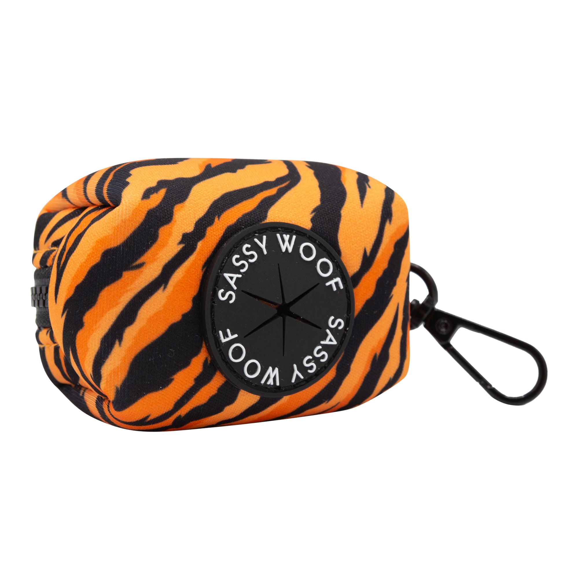 dog poop bag dispenser in tiger print