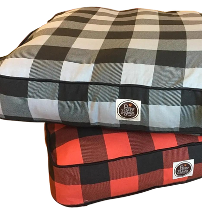 Buffalo Plaid Dog Bed - Light Grey or Red