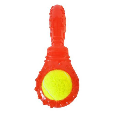 Red Rubber Pacifier with Tennis Ball Squeaker