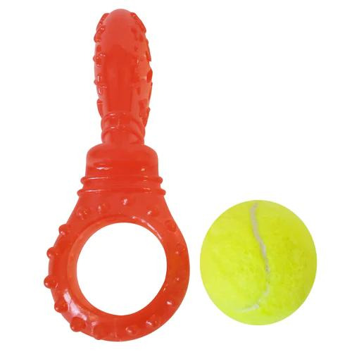 Red Rubber Pacifier with Tennis Ball Squeaker