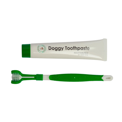 Triple Headed Dog Tooth Brush with All-Natural Toothpaste