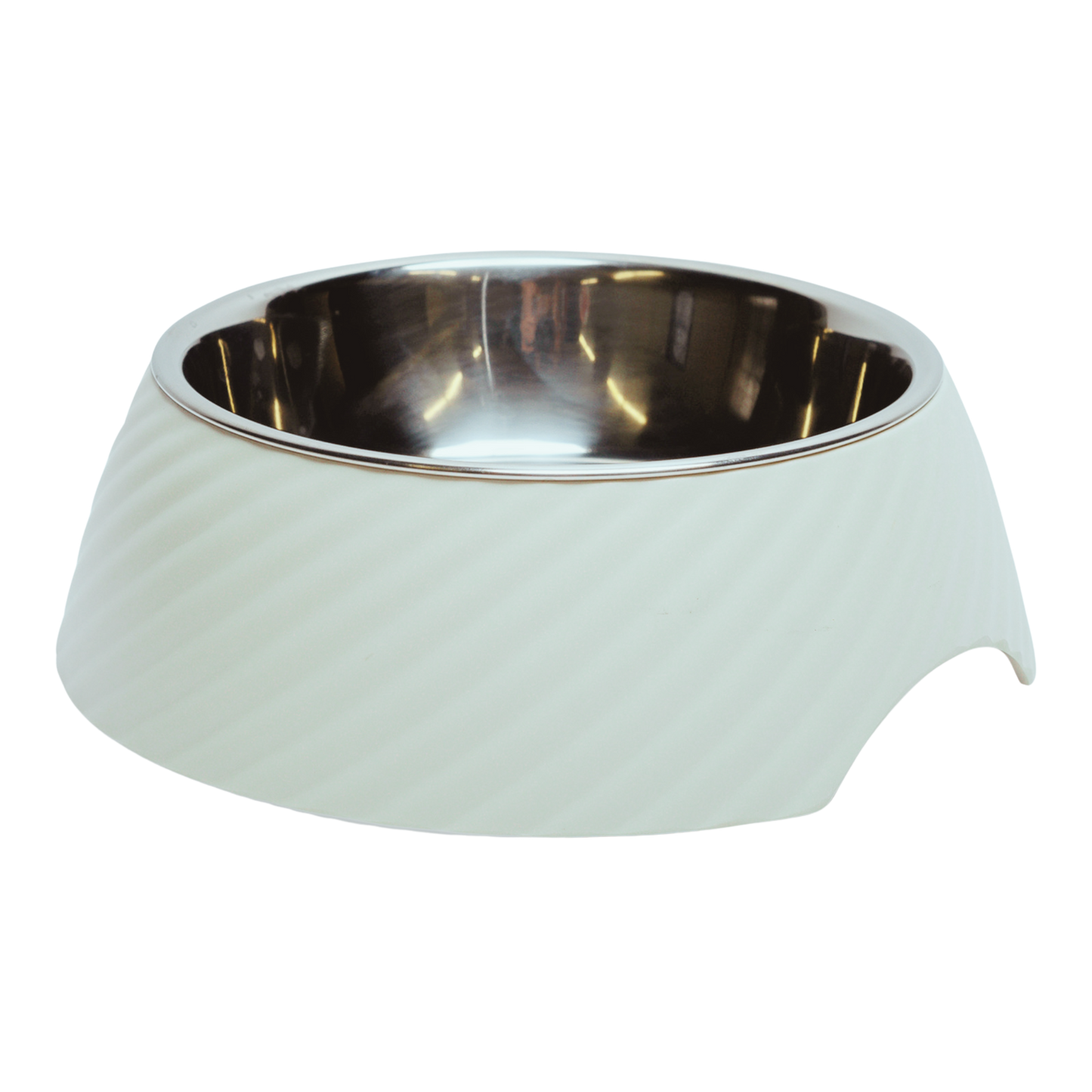 Twill Round Melamine Stainless Steel Dog Bowl - White Swan